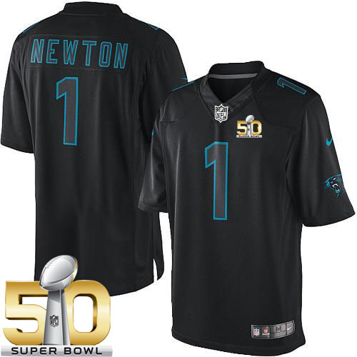  Panthers #1 Cam Newton Black Super Bowl 50 Men's Stitched NFL Impact Limited Jersey