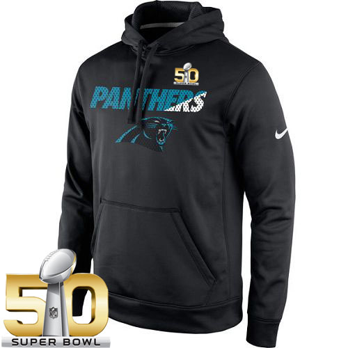 Men's Carolina Panthers  Black Super Bowl 50 Kick Off Staff Performance Pullover Hoodie