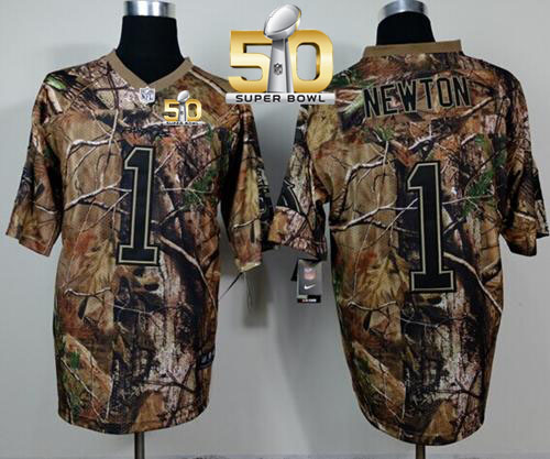  Panthers #1 Cam Newton Camo Realtree Super Bowl 50 Men's Stitched NFL Elite Jersey