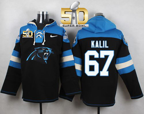  Panthers #67 Ryan Kalil Black Super Bowl 50 Player Pullover NFL Hoodie