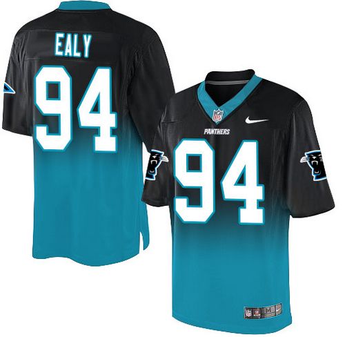  Panthers #94 Kony Ealy Black/Blue Men's Stitched NFL Elite Fadeaway Fashion Jersey