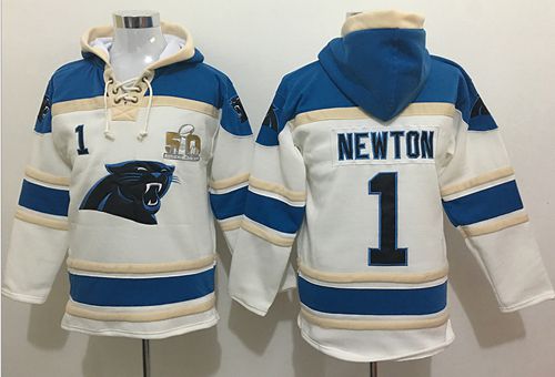  Panthers #1 Cam Newton White Super Bowl 50 Sawyer Hooded Sweatshirt NFL Hoodie