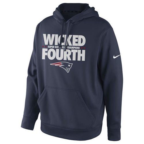 New England Patriots  Super Bowl XLIX Champions Celebration Multi Champs Slogan Pullover Hoodie Navy Blue