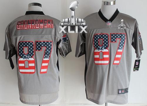  Patriots #87 Rob Gronkowski Grey Super Bowl XLIX Men's Stitched NFL Elite USA Flag Fashion Jersey