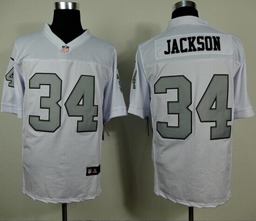  Raiders #34 Bo Jackson White Silver No. Men's Stitched NFL Elite Jersey