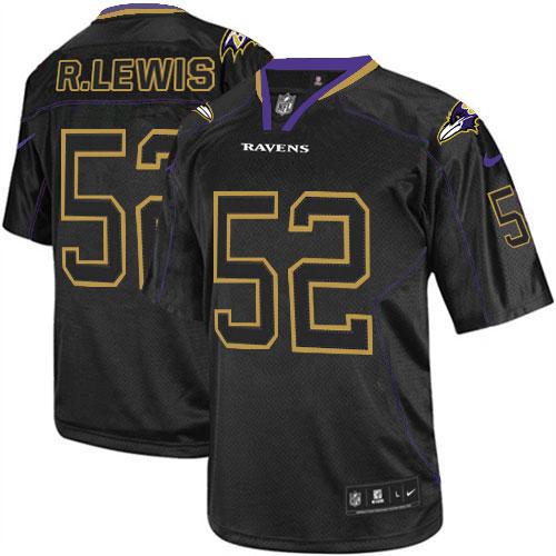  Ravens #52 Ray Lewis Lights Out Black Men's Stitched NFL Elite Jersey