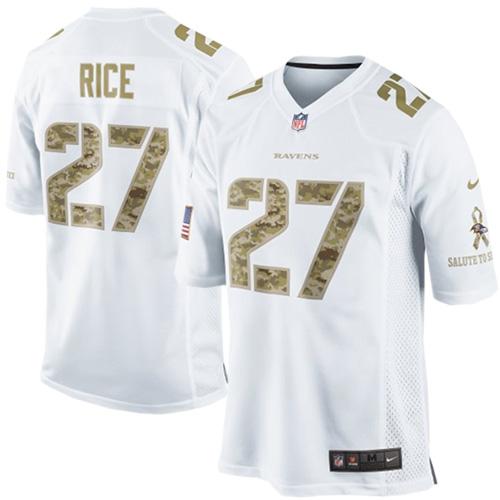  Ravens #27 Ray Rice White Men's Stitched NFL Limited Salute to Service Jersey