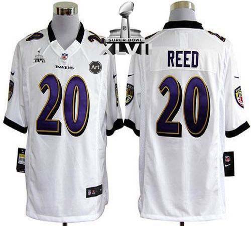  Ravens #20 Ed Reed White Super Bowl XLVII Men's Stitched NFL Game Jersey