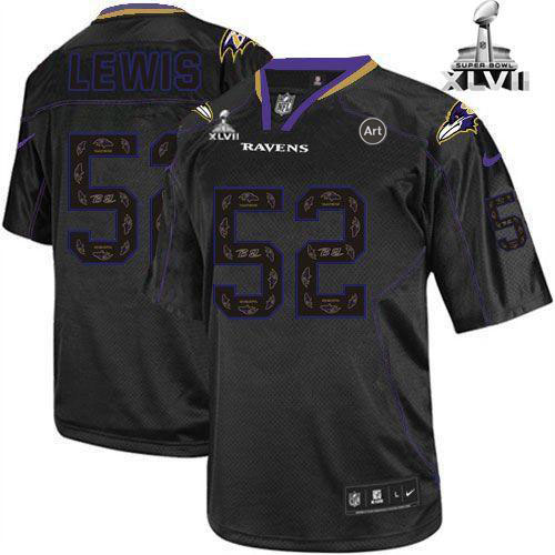  Ravens #52 Ray Lewis New Lights Out Black Super Bowl XLVII Men's Stitched NFL Elite Jersey