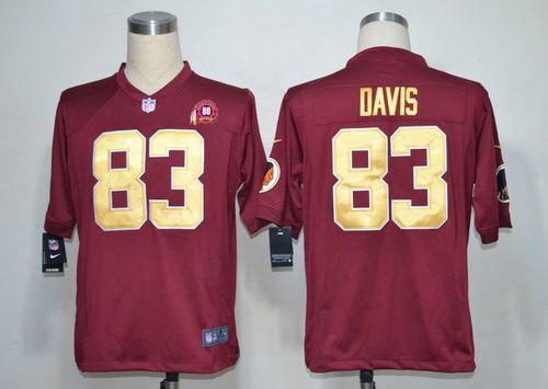  Redskins #83 Fred Davis Burgundy Red Gold No. Alternate With 80TH Patch Men's Stitched NFL Game Jersey