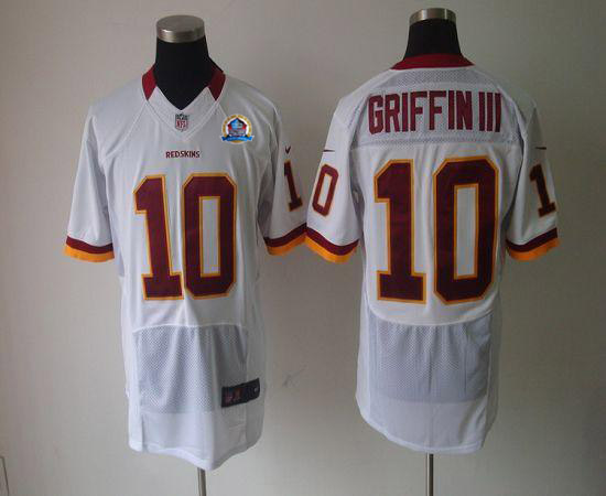  Redskins #10 Robert Griffin III White With Hall of Fame 50th Patch Men's Stitched NFL Elite Jersey