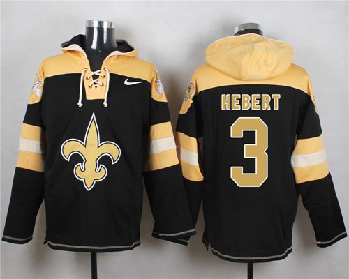  Saints #3 Bobby Hebert Black Player Pullover NFL Hoodie