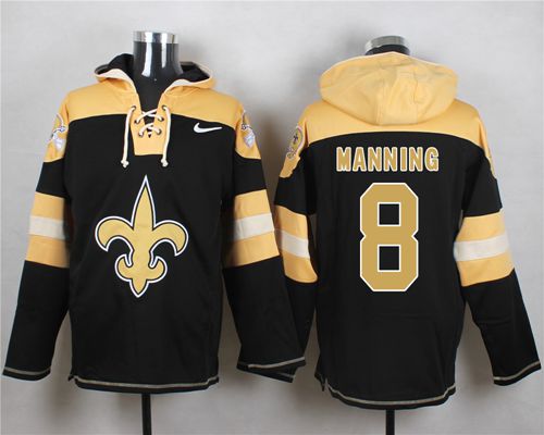  Saints #8 Archie Manning Black Player Pullover NFL Hoodie