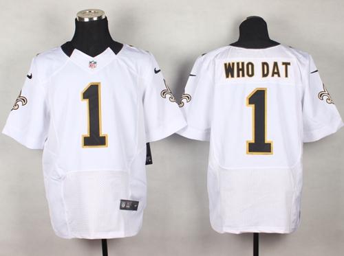  Saints #1 Who Dat White Men's Stitched NFL Elite Jersey