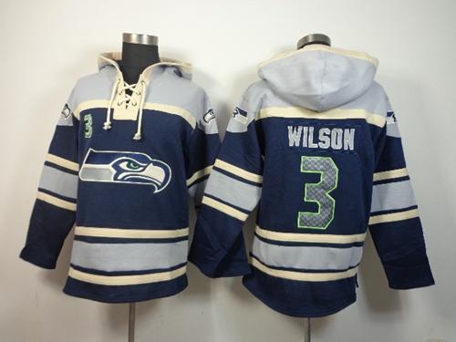  Seahawks #3 Russell Wilson Navy Blue Sawyer Hooded Sweatshirt NFL Hoodie