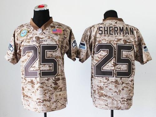  Seahawks #25 Richard Sherman Camo Men's Stitched NFL New Elite USMC Jersey