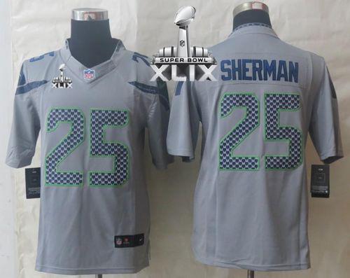  Seahawks #25 Richard Sherman Grey Alternate Super Bowl XLIX Men's Stitched NFL Limited Jersey