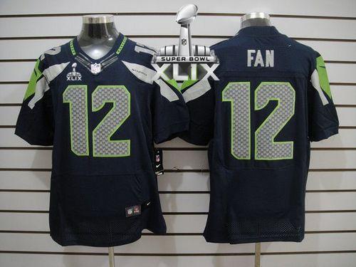  Seahawks #12 Fan Steel Blue Team Color Super Bowl XLIX Men's Stitched NFL Elite Jersey