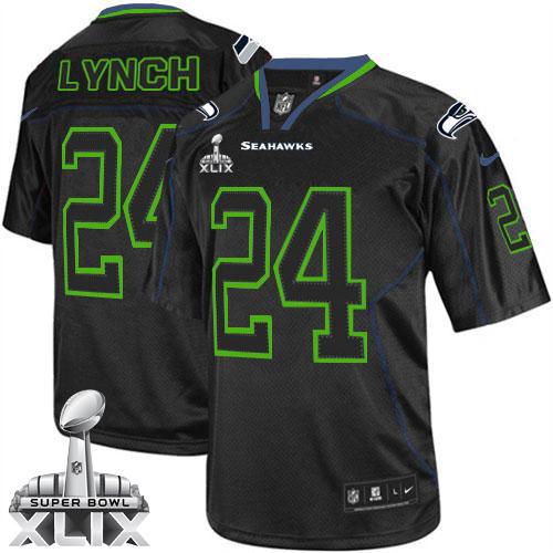  Seahawks #24 Marshawn Lynch Lights Out Black Super Bowl XLIX Men's Stitched NFL Elite Jersey