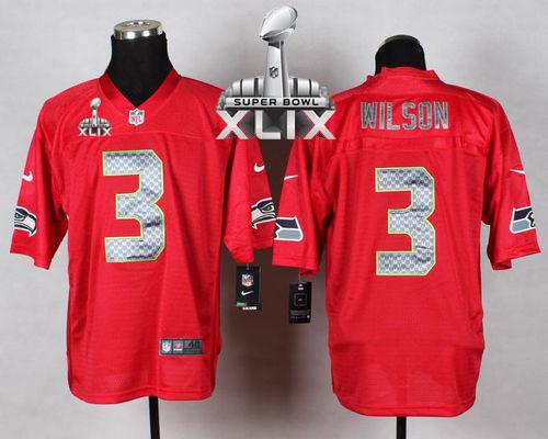  Seahawks #3 Russell Wilson Red Super Bowl XLIX Men's Stitched NFL Elite QB Practice Jersey