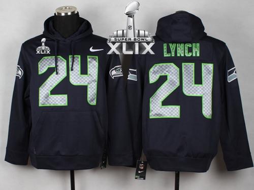 Seattle Seahawks #24 Marshawn Lynch Steel Blue Super Bowl XLIX Pullover NFL Hoodie