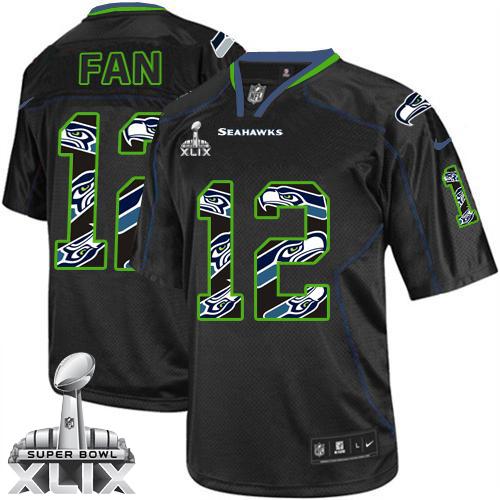  Seahawks #12 Fan New Lights Out Black Super Bowl XLIX Men's Stitched NFL Elite Jersey