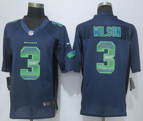  Seahawks #3 Russell Wilson Steel Blue Team Color Men's Stitched NFL Limited Strobe Jersey