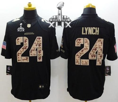  Seahawks #24 Marshawn Lynch Black Super Bowl XLIX Men's Stitched NFL Limited Salute to Service Jersey