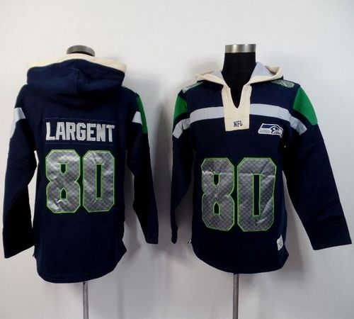 Seattle Seahawks #80 Steve Largent Navy Blue Player Winning Method Pullover NFL Hoodie