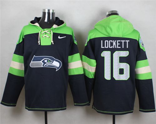  Seahawks #16 Tyler Lockett Steel Blue Player Pullover NFL Hoodie