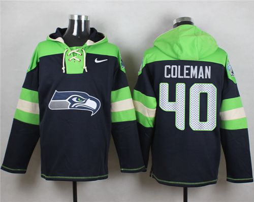  Seahawks #40 Derrick Coleman Steel Blue Player Pullover NFL Hoodie