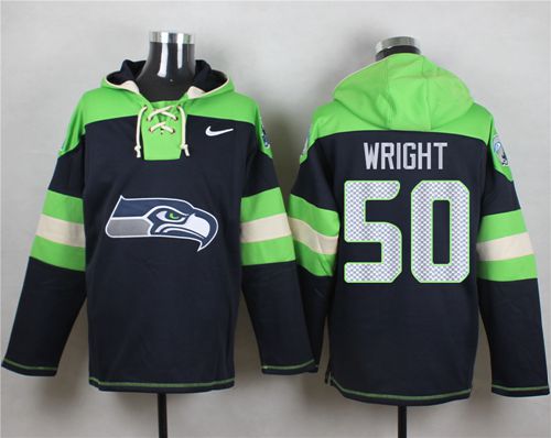  Seahawks #50 K.J. Wright Steel Blue Player Pullover NFL Hoodie