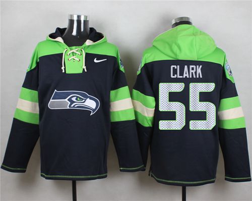  Seahawks #55 Frank Clark Steel Blue Player Pullover NFL Hoodie