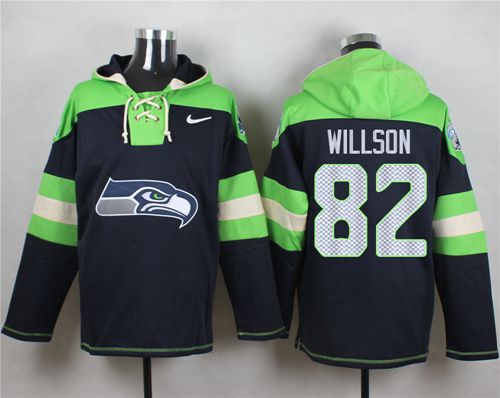  Seahawks #82 Luke Willson Steel Blue Player Pullover NFL Hoodie