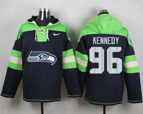  Seahawks #96 Cortez Kennedy Steel Blue Player Pullover NFL Hoodie