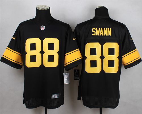  Steelers #88 Lynn Swann Black(Gold No.) Men's Stitched NFL Elite Jersey