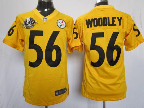  Steelers #56 LaMarr Woodley Gold With 80TH Patch Men's Stitched NFL Game Jersey