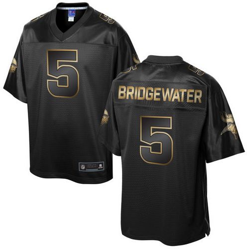  Vikings #5 Teddy Bridgewater Pro Line Black Gold Collection Men's Stitched NFL Game Jersey