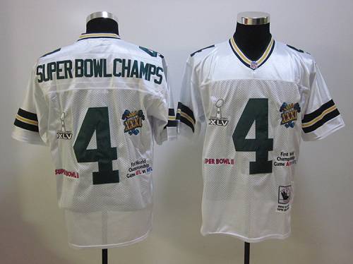 Mitchell And Ness Packers #4 SuperBowl Champs White Stitched NFL Jersey