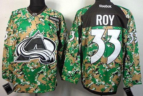 Avalanche #33 Patrick Roy Camo Veterans Day Practice Stitched NHL Jersey