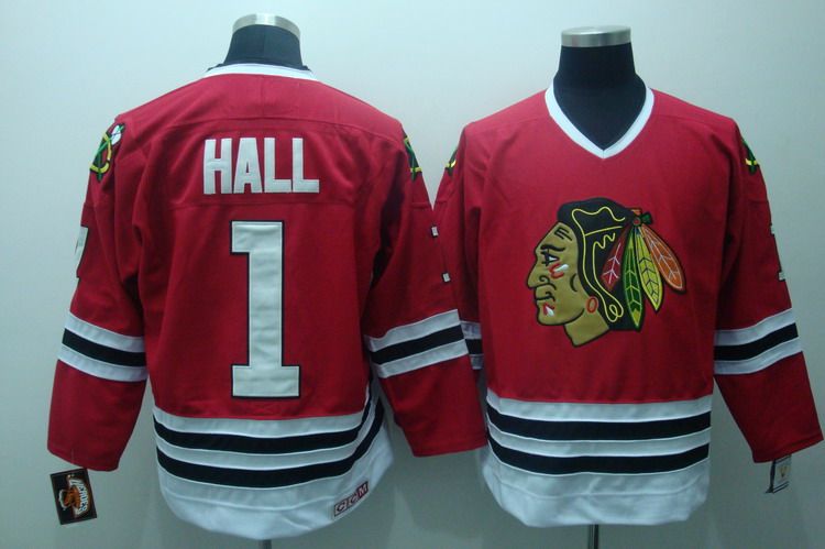 Blackhawks #1 Glenn Hall Stitched Red CCM Throwback NHL Jersey