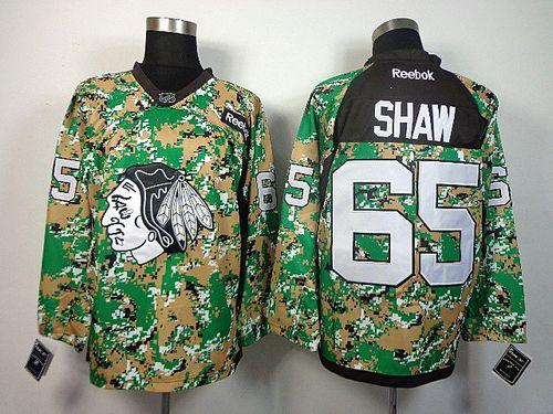 Blackhawks #65 Andrew Shaw Camo Veterans Day Practice Stitched NHL Jersey