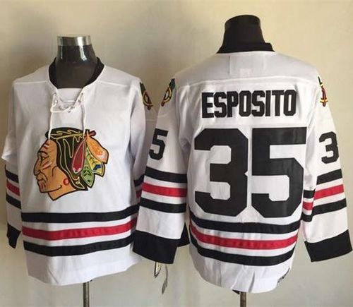 Blackhawks #35 Tony Esposito White CCM Throwback Stitched NHL Jersey