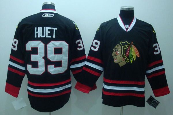 Blackhawks #39 Cristobal Huet Stitched Black NHL Jersey