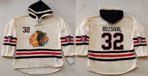 Blackhawks #32 Michal Rozsival Cream Heavyweight Pullover Hoodie Stitched NHL Jersey