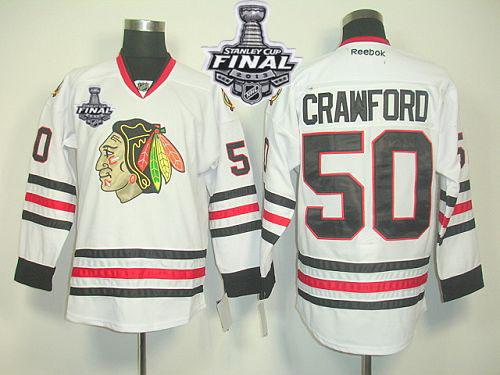 Blackhawks #50 Corey Crawford White With Stanley Cup Finals Stitched NHL Jersey