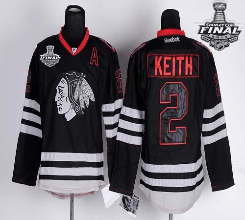 Blackhawks #2 Duncan Keith Black Ice With Stanley Cup Finals Stitched NHL Jersey