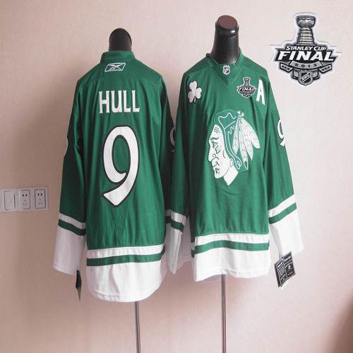 Blackhawks St Patty's Day #9 Bobby Hull Green With Stanley Cup Finals Stitched NHL Jersey