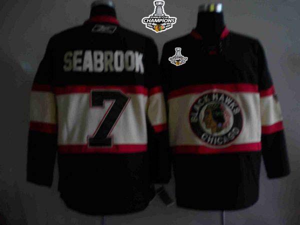 Blackhawks #7 Brent Seabrook Stitched Black New Third Stanley Cup Champions NHL Jersey