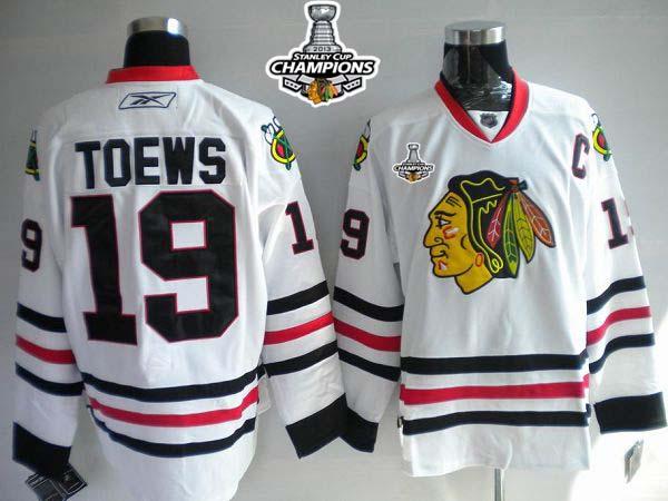 Blackhawks #19 Jonathan Toews Stitched White Stanley Cup Champions NHL Jersey